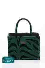 Χειροποίητη Τσάντα SORENA Animal Velvet Petrol Medium Tote Bag - Image 2